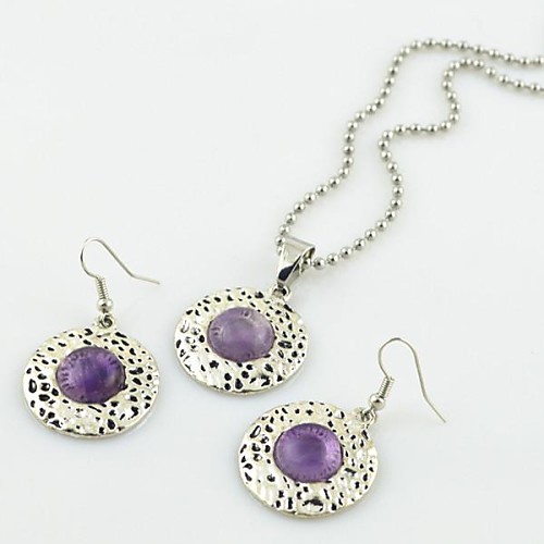 Toonykelly Vintage Antique Silver Amethyst Tiger Stone(Earring and Necklace) Jewelry Set