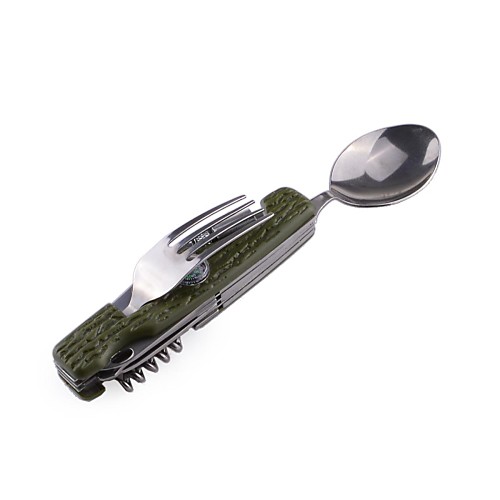 Многофункциональный Открытый нержавеющая сталь  пластик вилка / ложка / нож набор инструментов (зеленый)