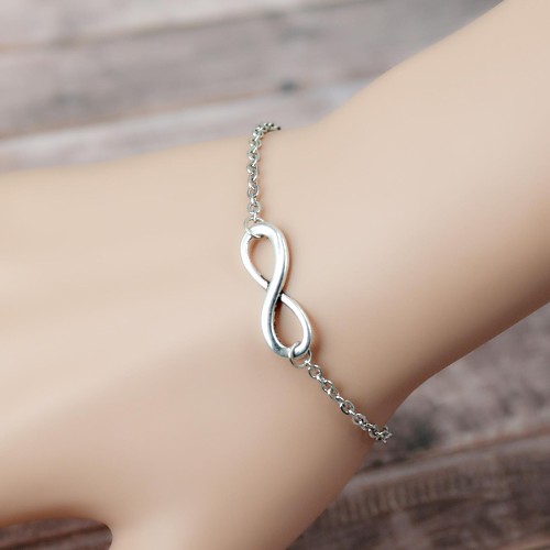 Silver Tone Infinity / Bowknot Charm Chain Bracelet Wedding Bridesmaid Gift