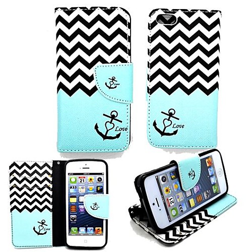 KARZEA™ Wave Anchor PU Leather TPU Back Painting Card Holder Wallet Case with Oval Buckle for iPhone 5C