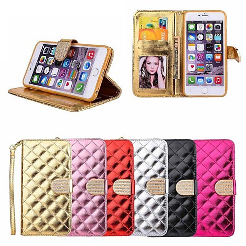 Luxury Grid Pattern PU Leather Full Body Case with Diamond Buckle And Card Slots for iPhone 6 Plus(Assorted Colors)