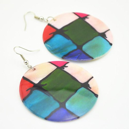 Toonykelly Vintage Look Multicolor Natural Round Shell Dangle Drop Earring(1Pair)