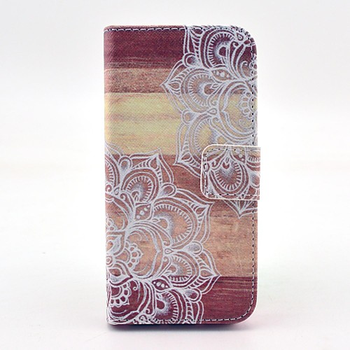 Mandala Flower on Wood Design PU Leather Case with Stand and Card Slot for iPhone 5/5S