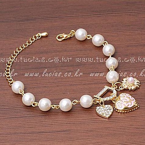 Korea Style Love Pattern Pearl Alloy Charm Bracelet(1pc)