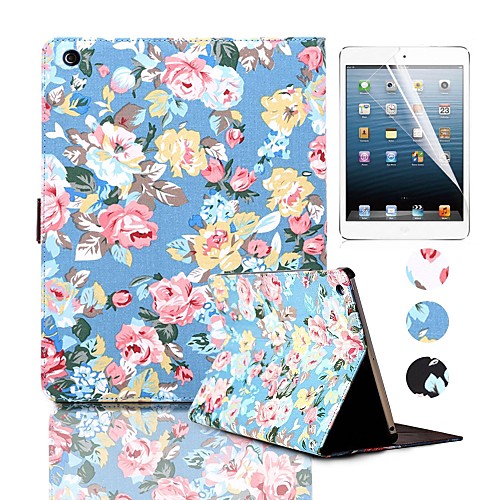 Canvas Flower Leather Case with Card Holder Stand Cover and Protective Film for Apple iPad 2/3/4(Assorted Colors)