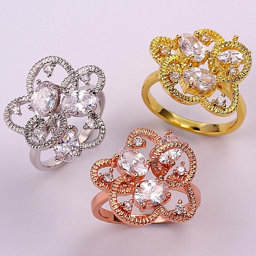 Fashion Gold Plated Women (Zircon Inlaid) Flowers Statement Rings (1 Pc)