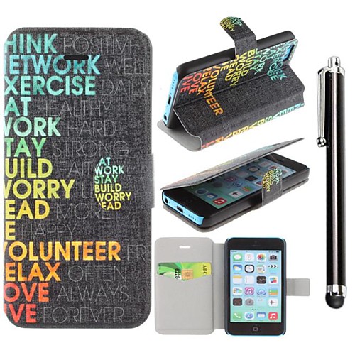 Life Quotes Pattern PU Leather Full Body Case with Stand and A Stylus Touch Pen for iPhone 5/5S/5C