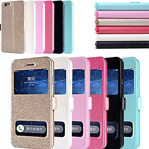 Double Open The Window Smooth Silk Pattern with Card Bag PU Full Body Case for iPhone 6 Plus (Assorted color)