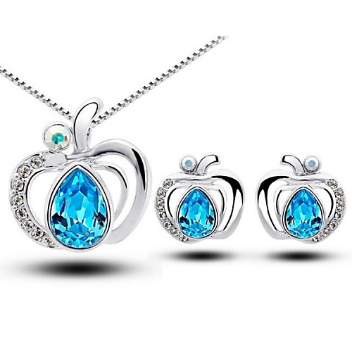 любовь яблоко старший кристалл кулон ожерелье&серьги комплект ювелирных изделий (синий, красный, темно-синий, фиолетовый)