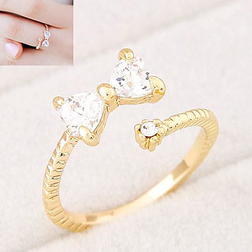 Fresh Sweet Fashion Personality Bow Zircon Adjustable Ring