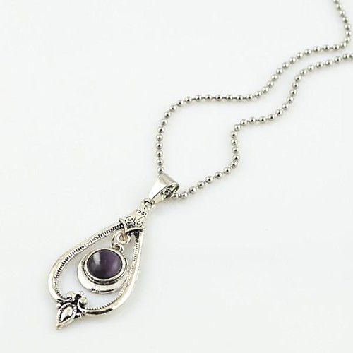 Toonykelly Vintage Look Antique Silver Plated Amethyst Tiger Stone Necklace(1 Pc)