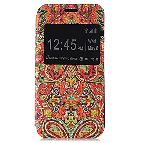 Индия проводит шаблон PU открыть корпус окно кожаный и стенд для Samsung Galaxy s5mini