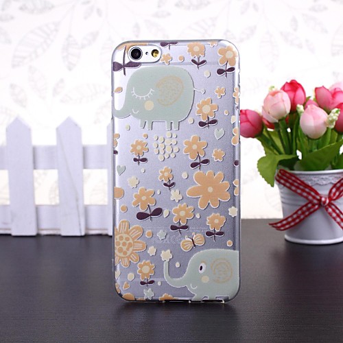 Flowers and Cartoon Elephant Pattern Transparent TPU Soft Case for iPhone 6