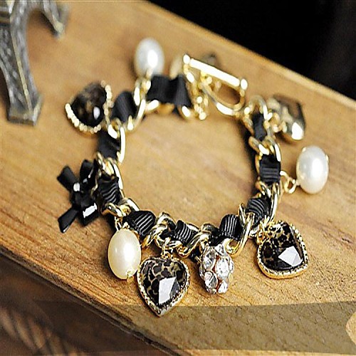 Fashion Lady Rhinestone Leopard-Print Alloy Charm Bracelet(1pc)