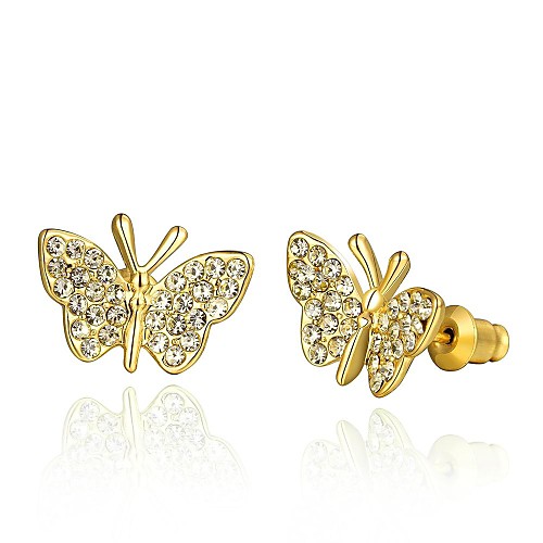 Fashion Crystal Butterfly Golden Gold-Plated Stud Earrings (Golden)(1Pair)