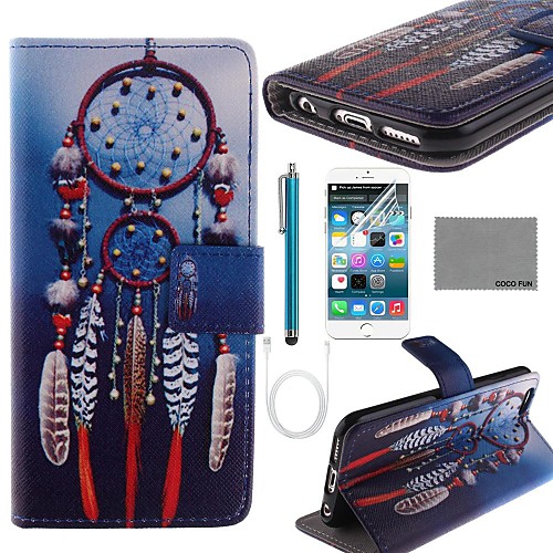 COCO FUN Blue Wind-Bell Pattern PU Leather Case with Screen Protector and USB Cable and Stylus for iPhone 6 Plus