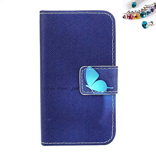 Blue Butterfly Pattern PU Leather Full Body Case with Card Slot and Stand for iPhone 4/4S