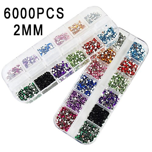 2x3000pcs 2 мм круглый 12-в-1 акриловый горный хрусталь для ногтей искусство украшения