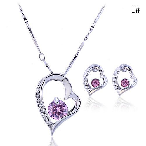 Lureme Inlay zircon loving heart Pendant Necklace Earrings Jewelry Set