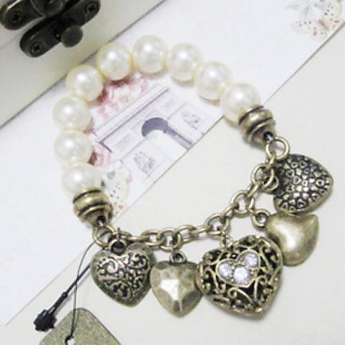 Fashion Polyelement Chain Heart Pearl White Alloy Bracelets(1 Pc)