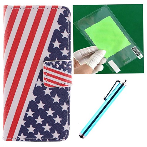 The American Flag Design PU Full Body Case with Card Slot and Stand for iPhone 5C