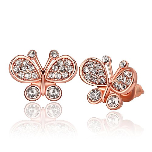 Fashion Crystal Butterfly Rose Gold Rose Gold-Plated Stud Earrings (Rose Gold)(1Pair)