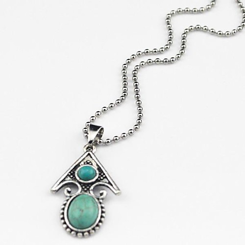 Toonykelly Vintage Look Antique Silver Fish Turquoise Stone Necklace(1 Pc)