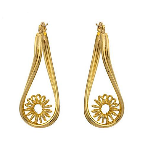 Tina-18 K Gold-plated Hollow out the Flowers the European and American Fashion Teardrop-shaped Earrings