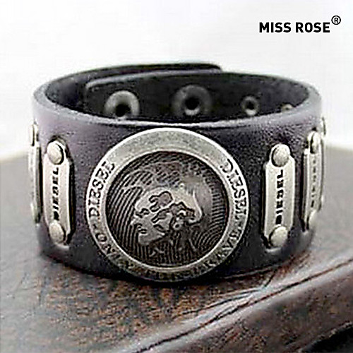 [Cybermondaysale] Мисс rose панк 25см мужская черная кожа с золотой сплав идентификатора браслет (1 шт)