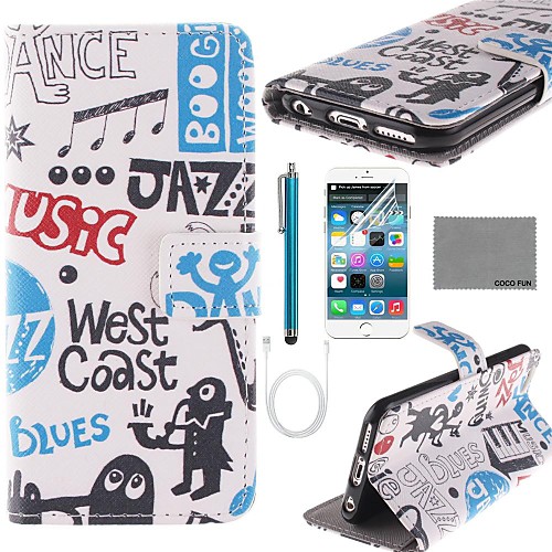 COCO FUN Music Boy Pattern PU Leather Full Body Case with Film and USB Cable and Stylus for iPhone 6 6G