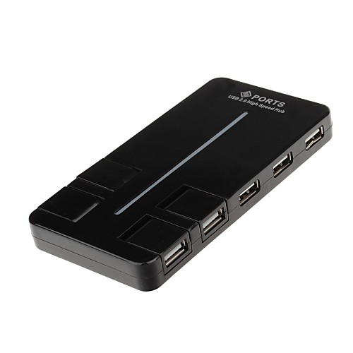привет-скорость 10-портовый USB 2.0 хаб (черный)