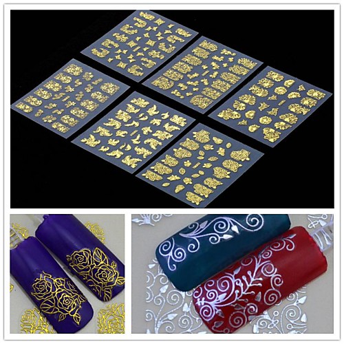 6шт 3d золотой цветов Nail Art наклейки