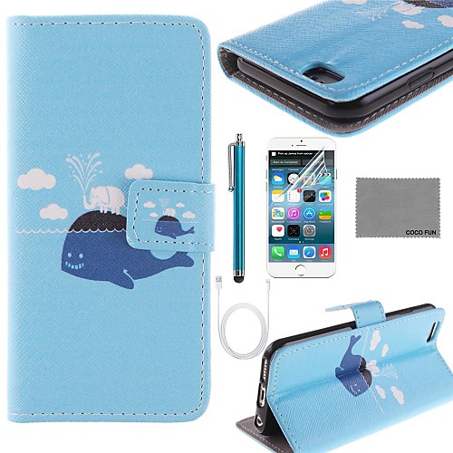 COCO FUN Whale Elephants Pattern PU Leather Full Body Case with Film and USB Cable and Stylus for iPhone 6 6G