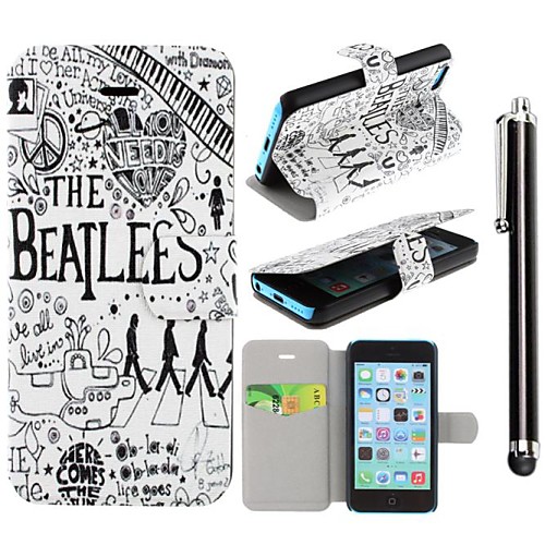 The Beatles Pattern PU Leather Full Body Case with Stand and A Stylus Touch Pen for iPhone 5/5S/5C