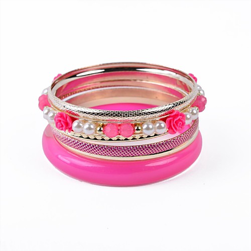 6 Rows Resin And Flower Bangle Set