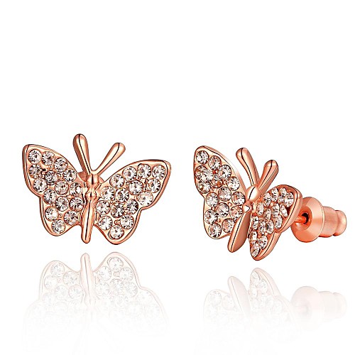 Fashion Crystal Butterfly Rose Gold Rose Gold-Plated Stud Earrings (Rose Gold)(1Pair)