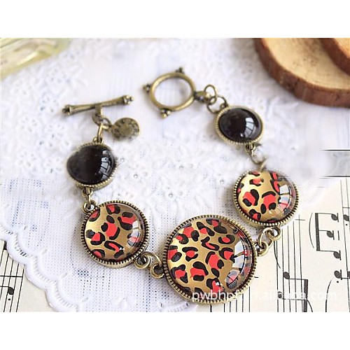 Fashion Western Style Red Leopard Print Golden Alloy Bracelets(1 Pc)