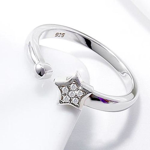 Simple Ring 925 Sterling Silver Lucky Star Inlay Top Zircon White Gold Plated Ring Couples Ring(1 Pc)