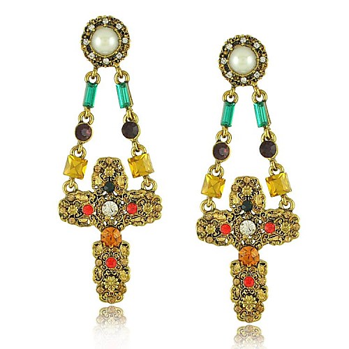 Vintage Luxurious Cross Multicolors Drop Earrings (1 pair)