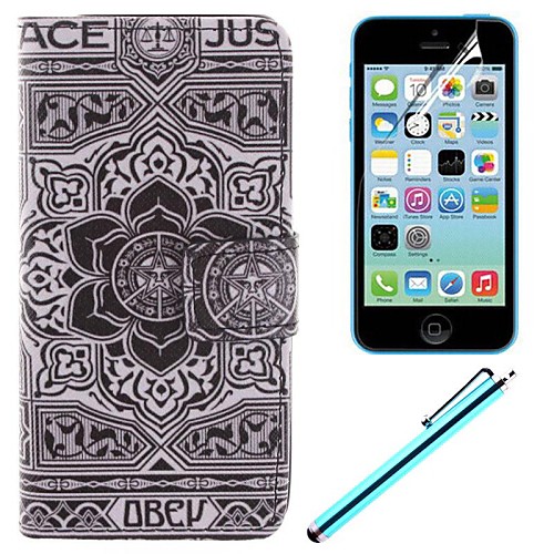 Large Black Flower Design PU Full Body Case with Card Slot and Stand for iPhone 5C