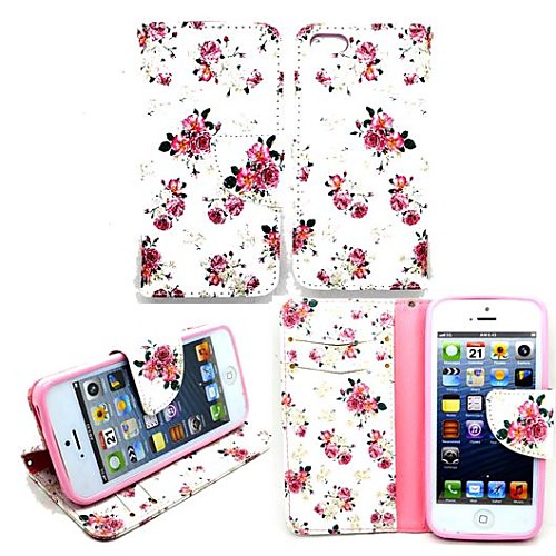 KARZEA™ Beautiful Floral PU Leather TPU Back Painting Card Holder Wallet Case with Oval Buckle for iPhone 5C