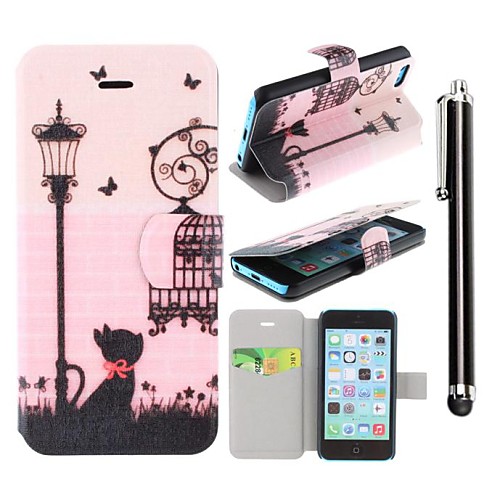 Roses Skulls Pattern PU Leather Full Body Case with Stand and A Stylus Touch Pen for iPhone 5/5S/5C