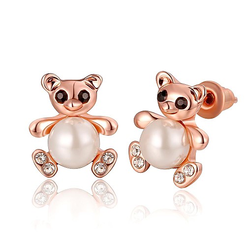 Fashion Lovely Bear Rose Gold Rose Gold-Plated Stud Earrings (Rose Gold)(1Pair)