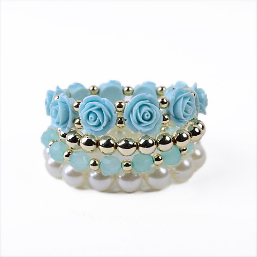 4 Rows Resin Flower With Pearl Bracelet Set