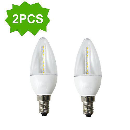 2-Pack HLUX™ LED C37 E14 5W 27x3022SMD 350lm CRI>80 2700K Warm White Transparent Cover Candle Bulb (AC220-240V)