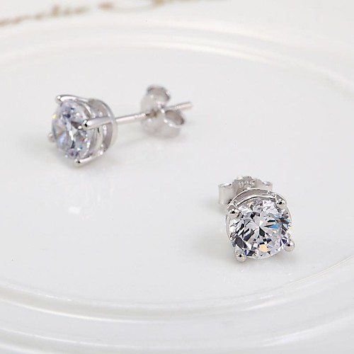 Exquisite Stud Earrings 925 Sterling Silver Inlay Top Zircon White Gold Plated Earrings(a pair)