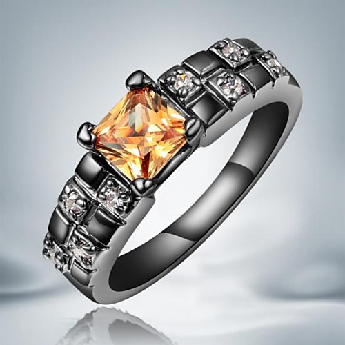 Classic Orange Zircon Black Gold Plated Alloy Statement Rings(1pc)