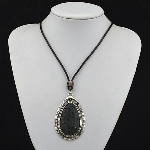 Toonykelly Vintage Look Antique Silver Black Lava Rock Volcano Stone Necklace(1 Pc)