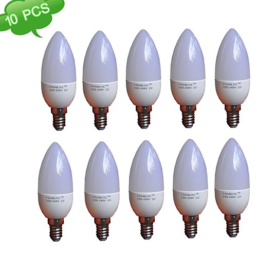 10PCS FRANLITE™ C37 E14 4W(=Incan 25W)  3000K Warm White CRI>80 8x3020SMD LED 300LM LED Light Candle Bulb (AC 220-240V)