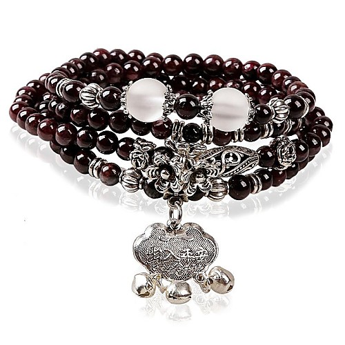 Women's Fashion Crystal Garnet Lucky Multiturn Buddha Beads Bracelet